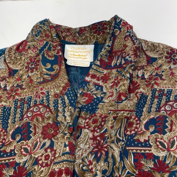 Pendleton VNT Country Sophisticates Floral Blouse W 14 Brown Maroon Blue USA - Picture 5 of 16